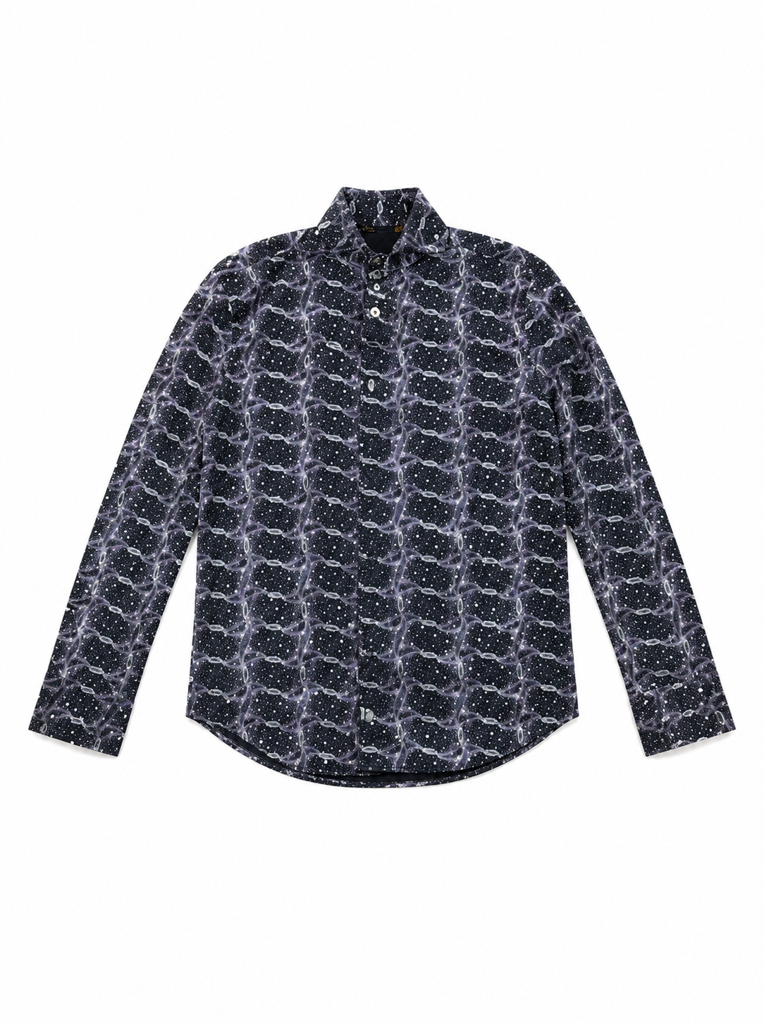 Vintage Just Cavalli oversized button-down with all-over print and crystal grommet stud detailing — front