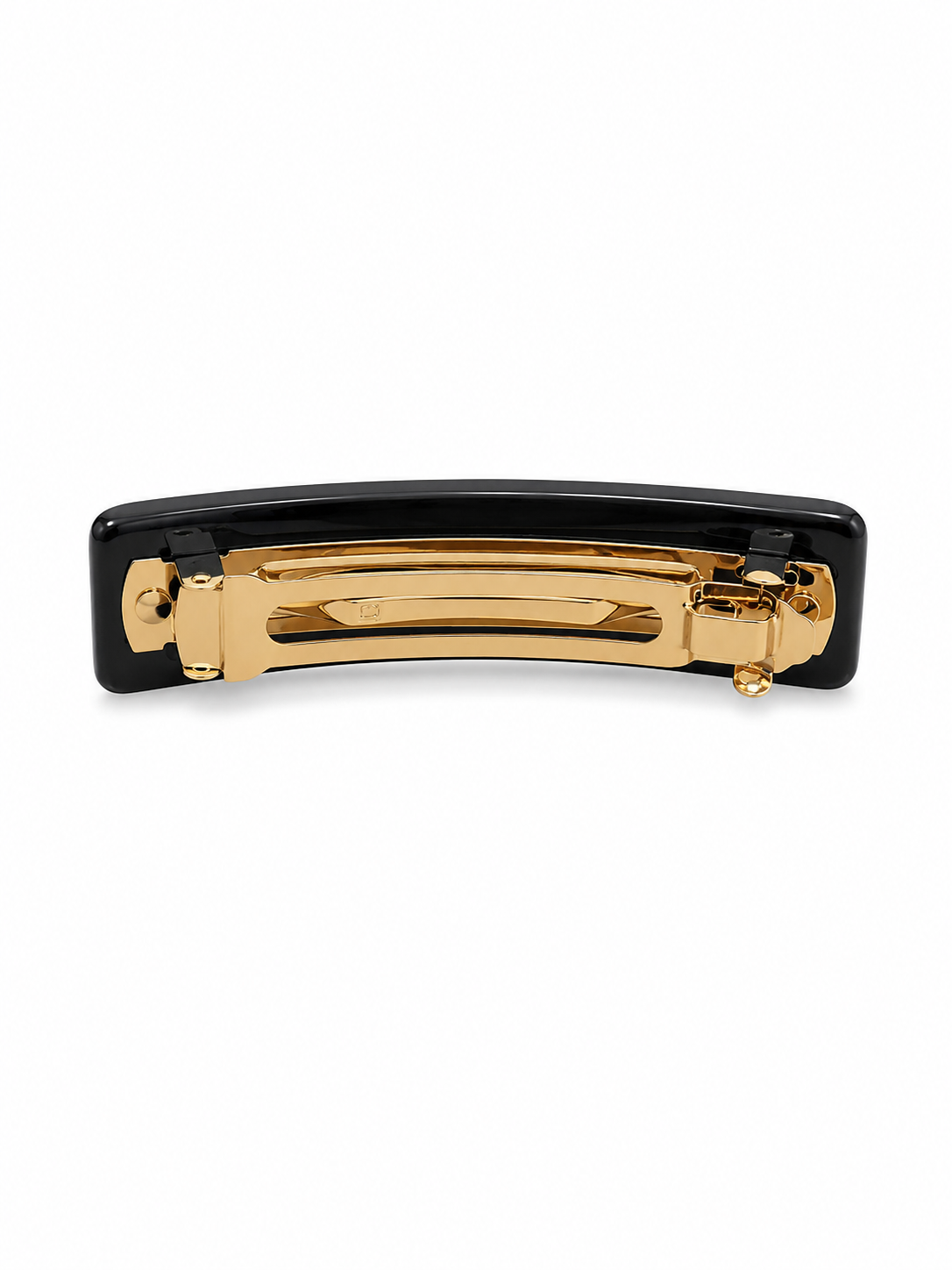 Louis Vuitton resin hair clip — back showing gold-tone French barrette clasp