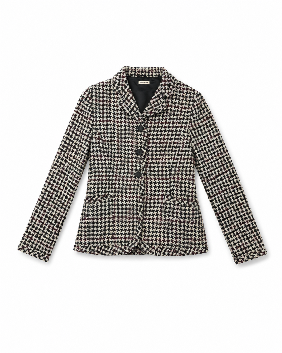 Miu Miu Fall Winter 2006 houndstooth blazer in black and cream wool-cashmere — front