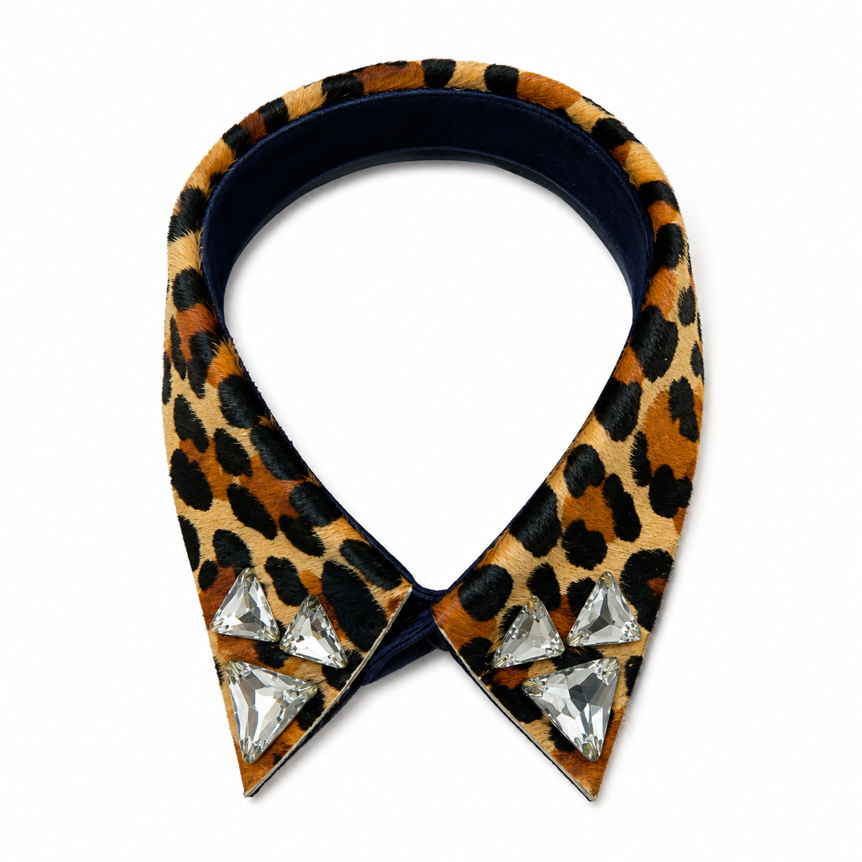 Vintage leopard ponyhair detachable collar with faceted triangular crystal points