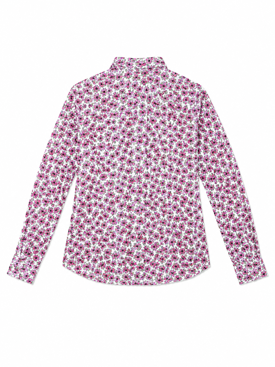 Miu Miu x Ken Scott floral silk shirt — back view of re-edited archive print