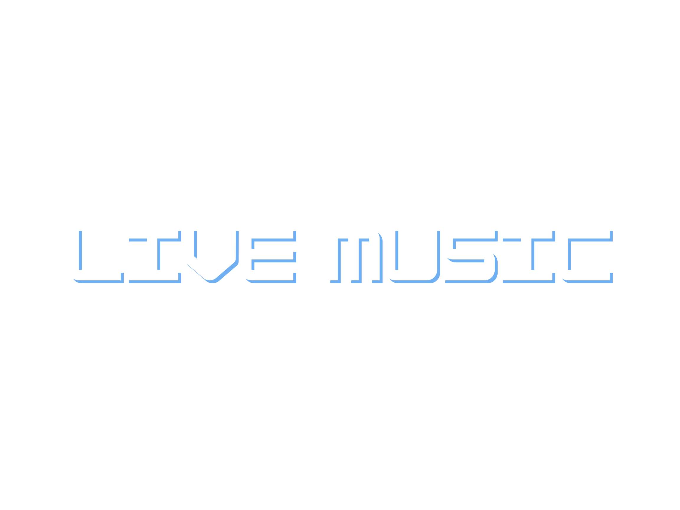 Text that reads 'LIVE MUSIC' in blue and white neon style on a black background.