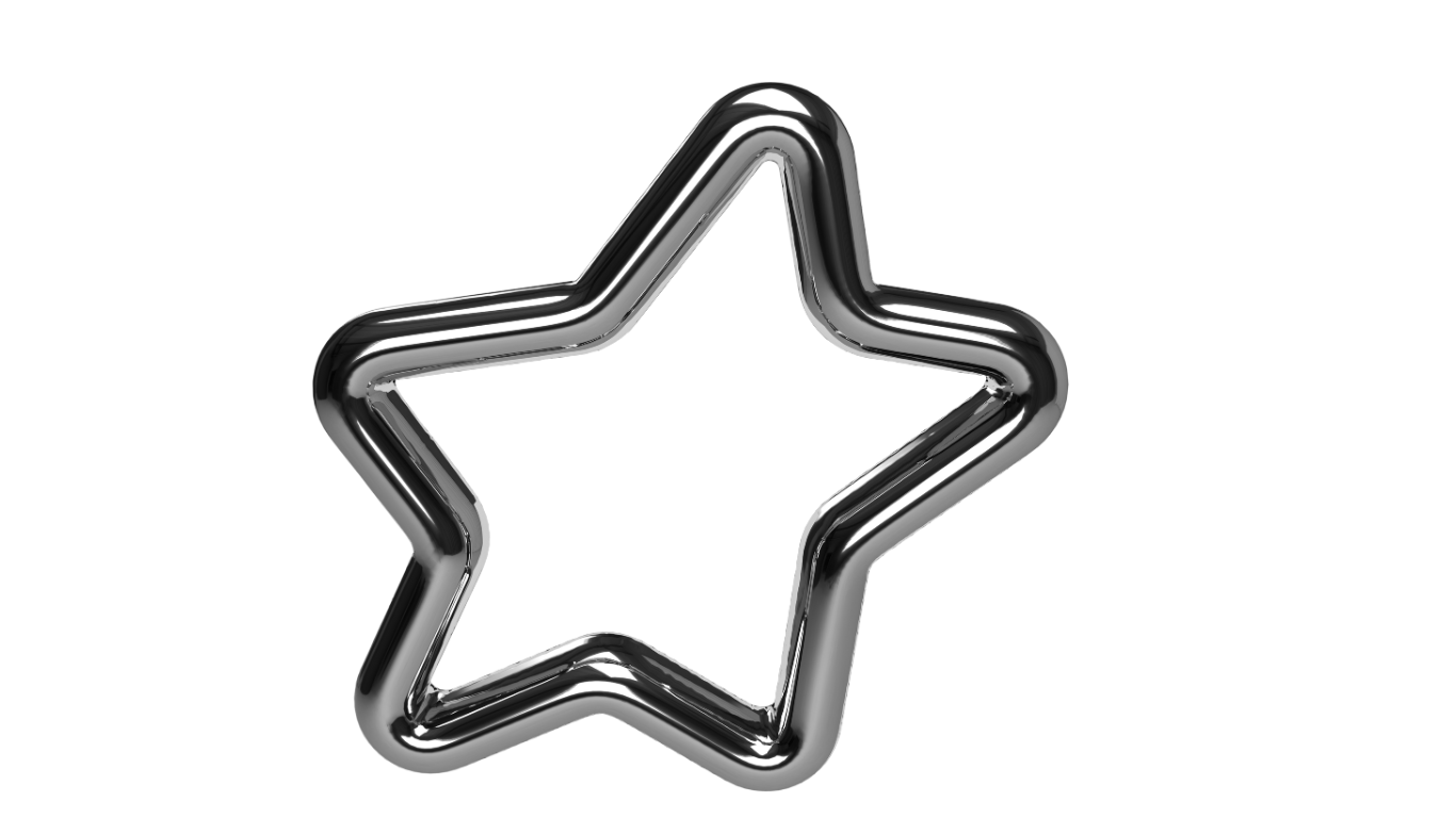 Silver metallic star-shaped outline on a white background.