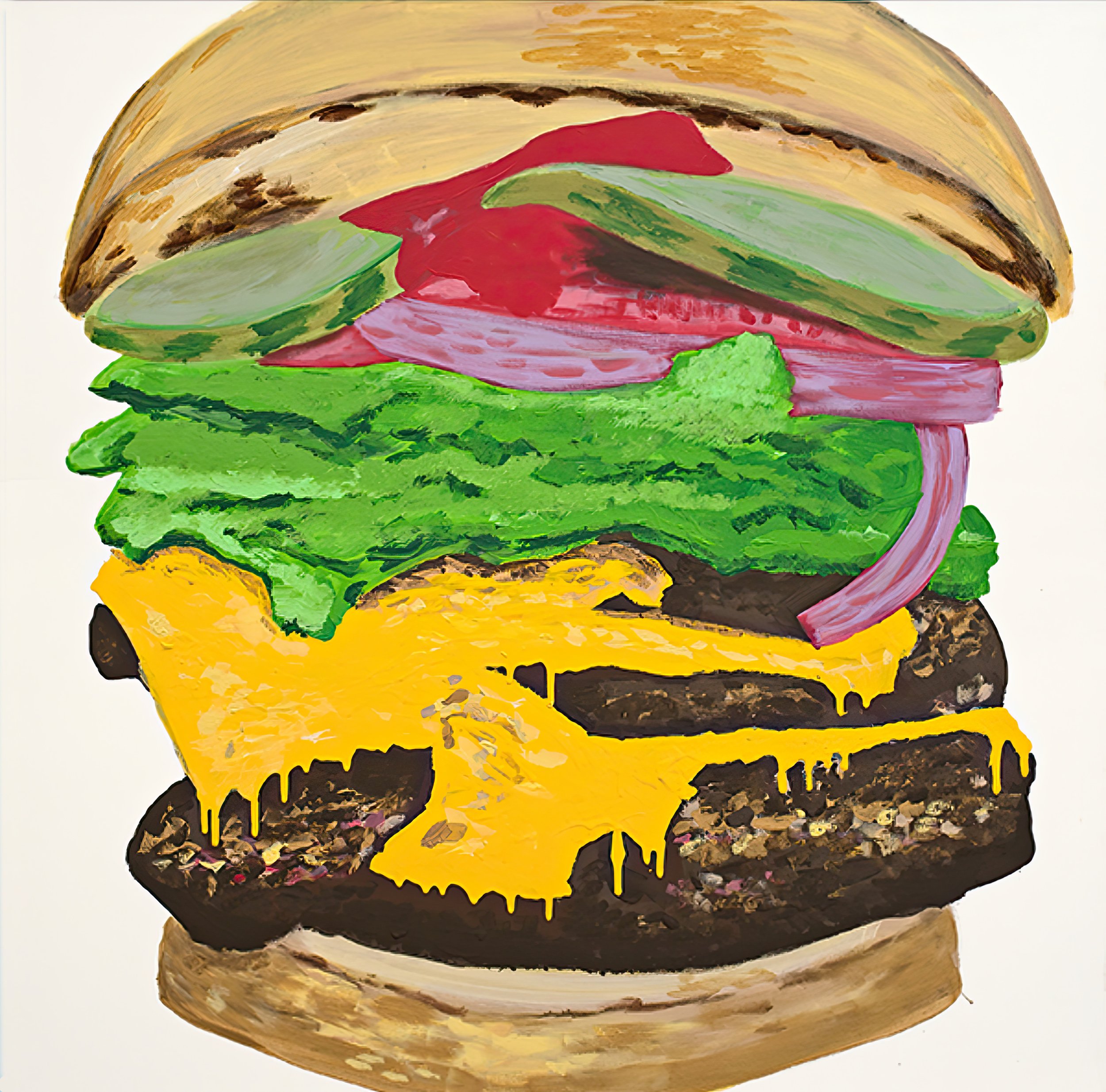 Martha Valenta
"Cheeseburger", 2017.
Acrylic, oil, and enamel on canvas.
36 inches x 36 inches