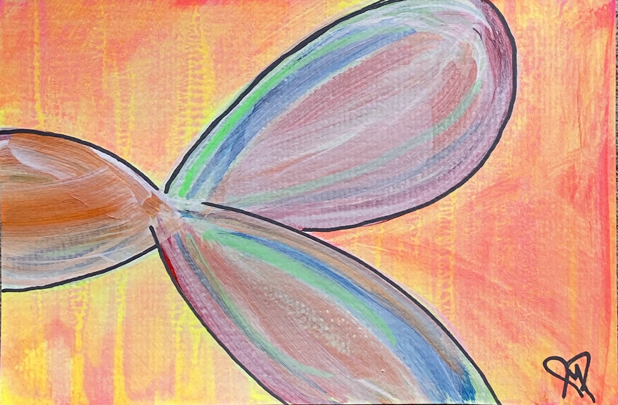 acrylic on card stock - abstract painting with three balloon like loops
