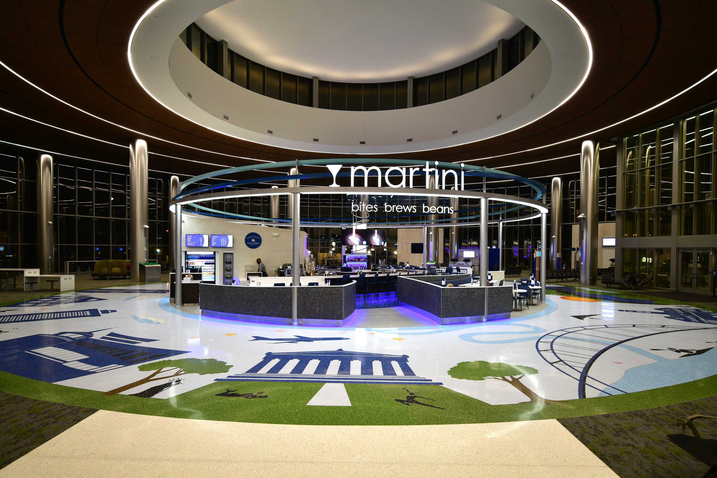 Landmark terrazzo design for Nashville International Airport Concourse D Extension celebrating themes of aviation, culture, and architecture. (All photo credit: David Laudadio)