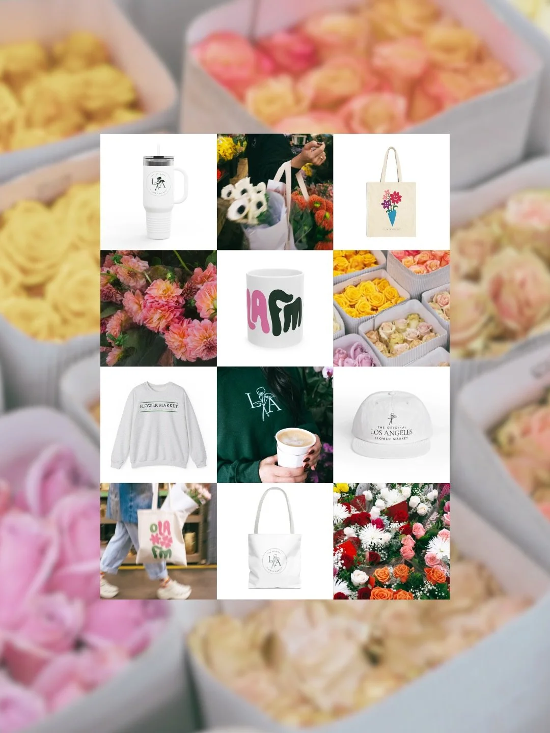 Just casually repping our favorite place 🌼 
Market merch, but make it cute.

flower market merch