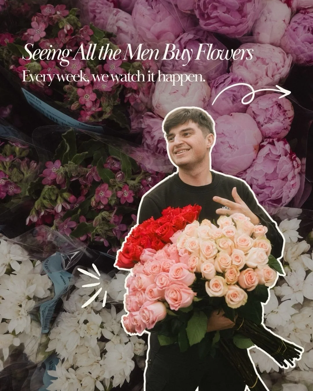 They&rsquo;re all here for the same reason: to make someone they love smile. We like that. 

We see it every week, and it never gets old.

men buying flowers, green flag boyfriend, Downtown LA, LA date ideas, flowers for no reason, LA hidden gems, LA