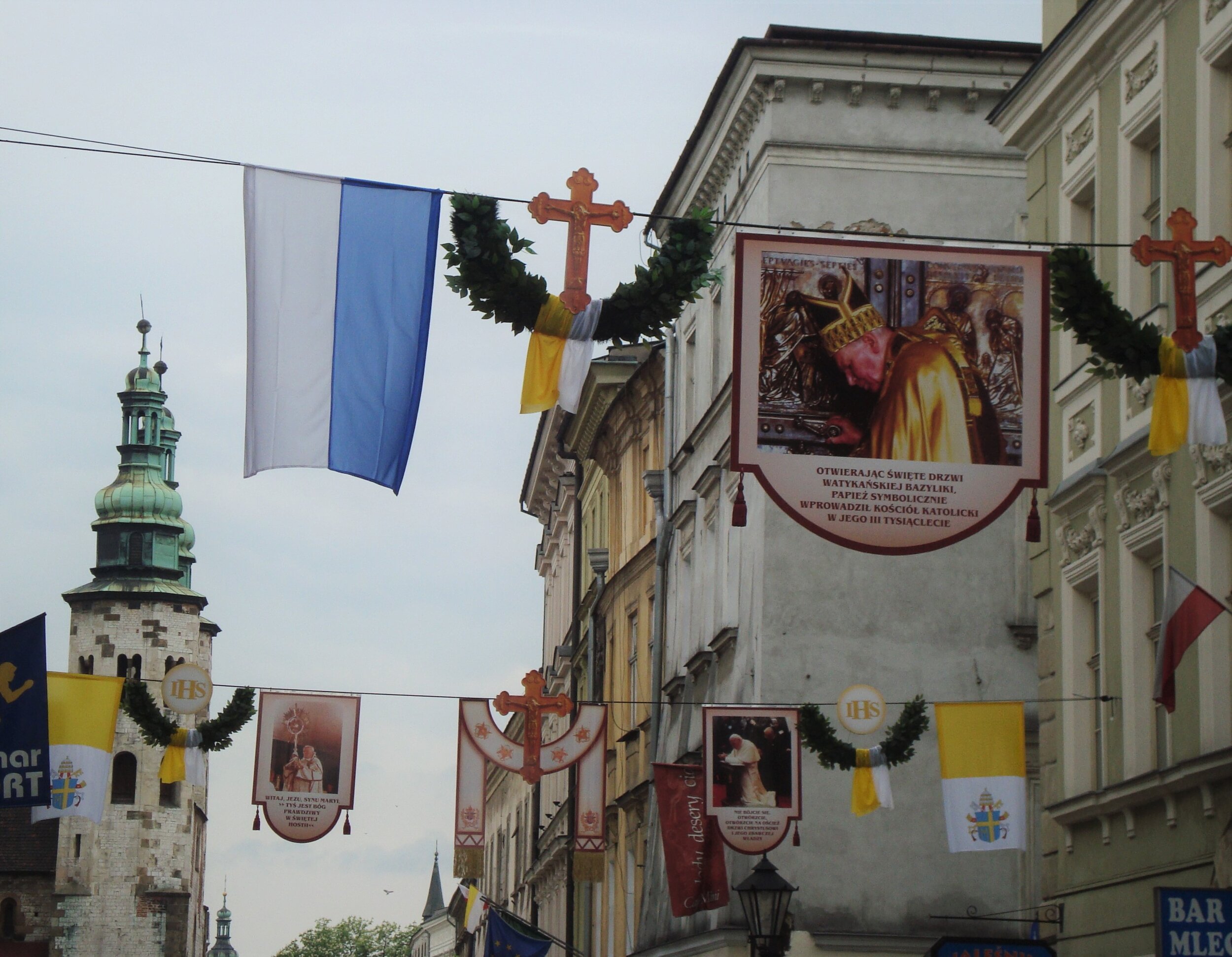 Grodzka Street in Krakow, Poland decorated with John Paul II items and Vatican flags, in May 2011 during the beatification of the former Pope.