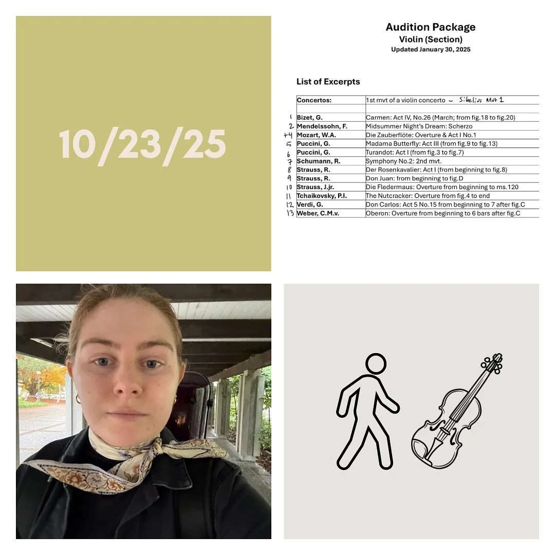 DAY 425 - 10/23/25

🎻: Violin - started off the morning with teaching my three students I teach every Thursday, followed by a solid two hours of practice time set aside in between my teaching and symphonic literature class. How to Orchestra in the a