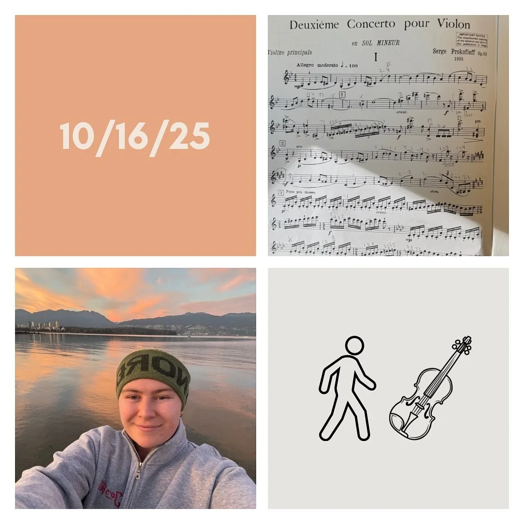 DAY 418 - 10/16/25

🎻: Violin - started out the day quite tired from yesterday&rsquo;s practice, but taught 2 lessons and got an hour of excerpt practice in before my midterm exam in my symphonic lit class. Started to get a migraine during the test,