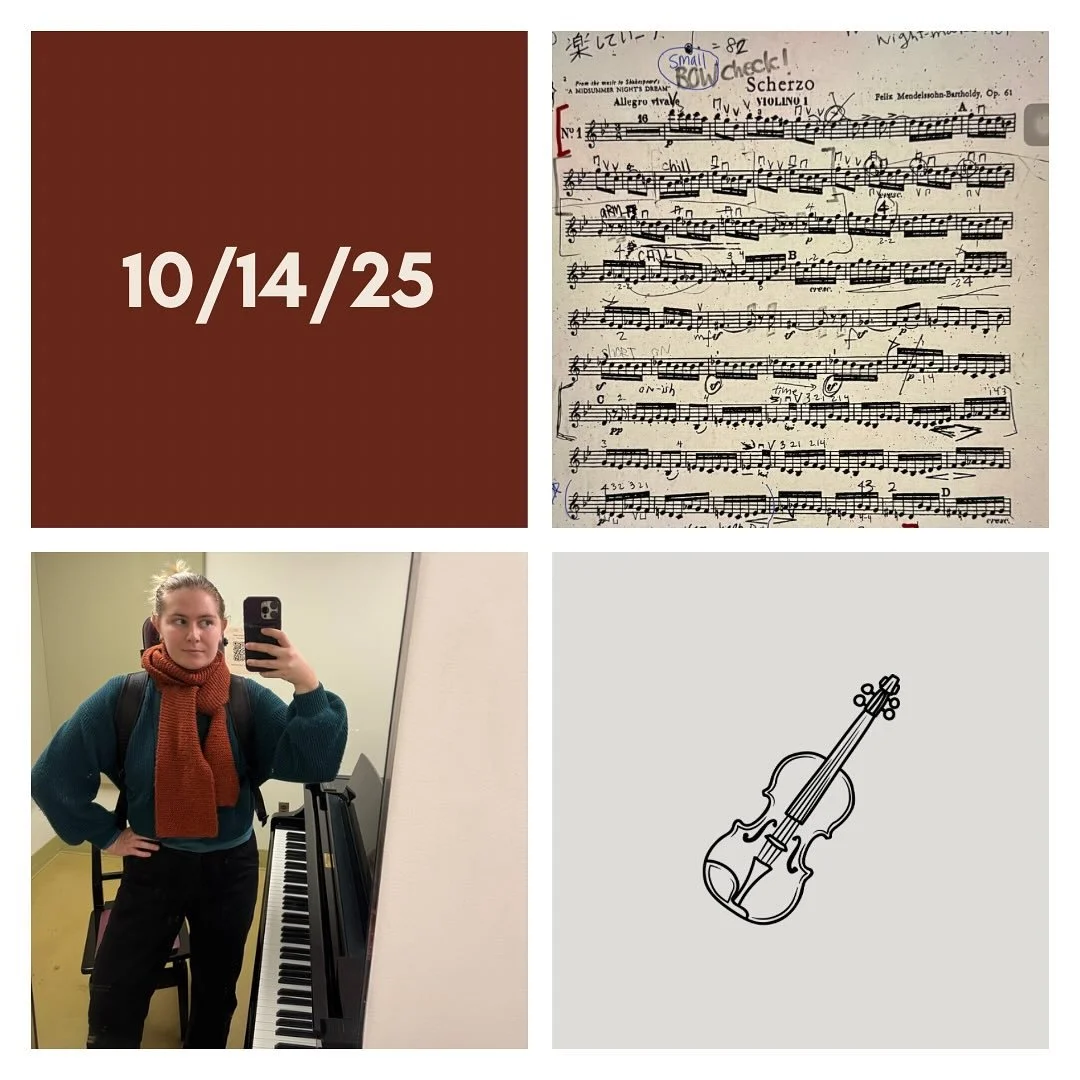 DAY 416 - 10/14/25

🎻: Violin - big day of playing after an intentional off day yesterday. Felt really overwhelmed halfway through the day after morning practice session + few other things, but after an extra lesson on excerpts, felt slightly better