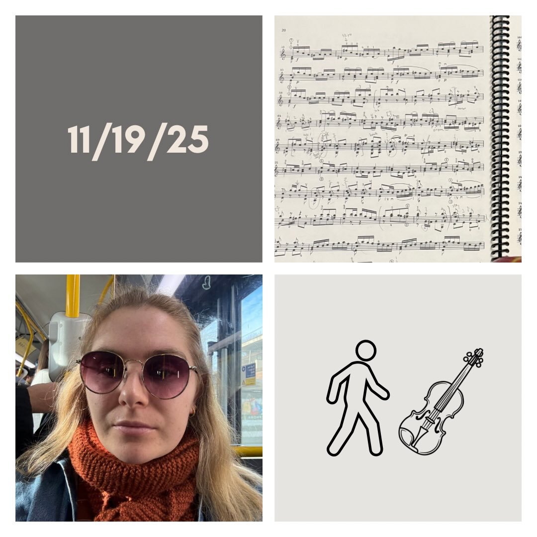 DAY 452 - 11/19/25

🎻: Violin - a few rehearsals today but nothing too intense! Will be playing on a choir concert next week so worked with the conductors + the choir this afternoon. Young Mozart is deceptively difficult 🫨 when playing with choir. 