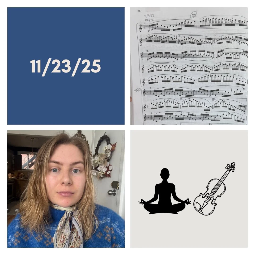 DAY 456 - 11/23/25

🎻: Violin - practice day at mcgill ! And getting to see Annis&rsquo; quartet perform in the evening too :-) really enjoying montreal so far! Working through feeling comfortable with each section of the Prokofiev in sequence (+ sa