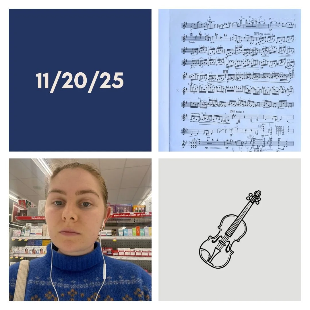DAY 453 - 11/20/25

🎻: Violin - taught three lessons in the morning and decided I needed to take the rest of the day off from playing due to struggling a bit mentally. Was a good choice for my body and mind. Hoping to have a restful and rejuvenating