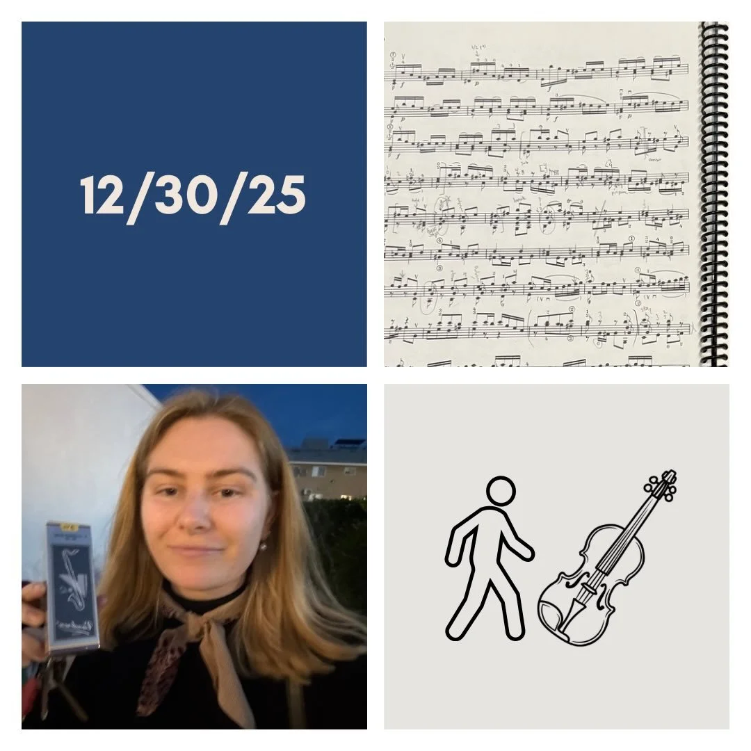 DAY 493 - 12/30/25

🎻: Violin - finally tackled some note learning spots that I had been putting off in Bartok and Beach!! Becoming more fluent in my Paganini too. Feels good to have had a lighter week behind me, getting excited to dive into more re
