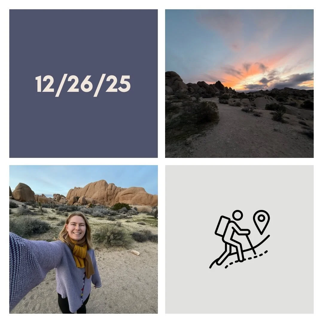 DAY 489 - 12/26/25

(No violin today!!)
🥾: Hike - (3.45 mi) hike in Joshua Tree with MOLLY (unexpected and serendipitous meetup!!)woo!!!