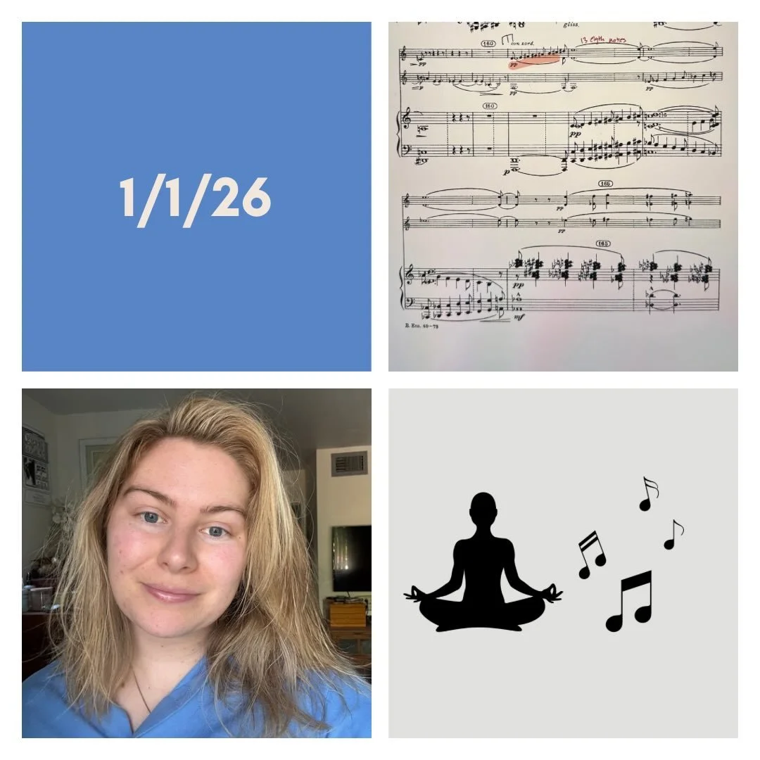 DAY 495 - 1/1/26

🎶: Music - no on the instrument practice today other than finger warmups, but needed score study for 4th mov of amy beach sonata 
🧘🏼&zwj;♀️: Yoga - (20 min) morning yoga