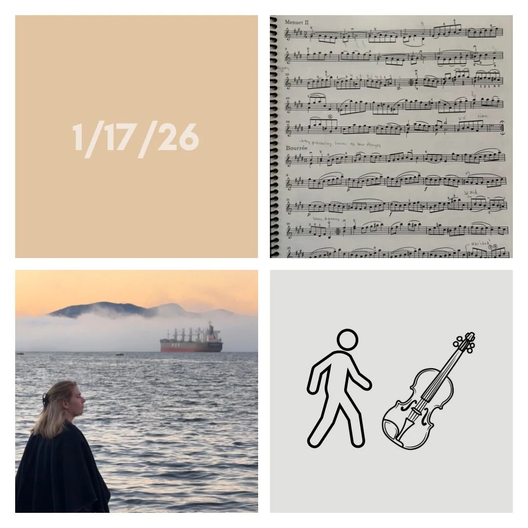 DAY 511 - 1/17/26

🎻: Violin - a few rehearsals + teaching today, but some good indiv practice in the afternoon - learning more notes which might be one of my favorite steps of the learn&mdash;> perform process. It&rsquo;s like a puzzle!
🚶🏼&zwj