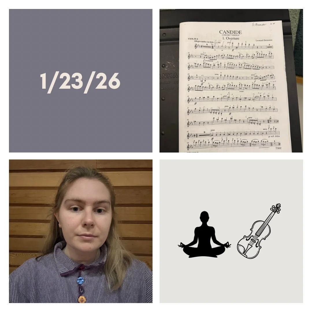 DAY 517 - 1/23/26

🎻: Violin - a very individual day of playing. Grateful for these even though I love playing with my friends so much! A lot of focus on slow practice, contrasted with sporadic runs of my audition rep in between the slow work. 
🧘🏼