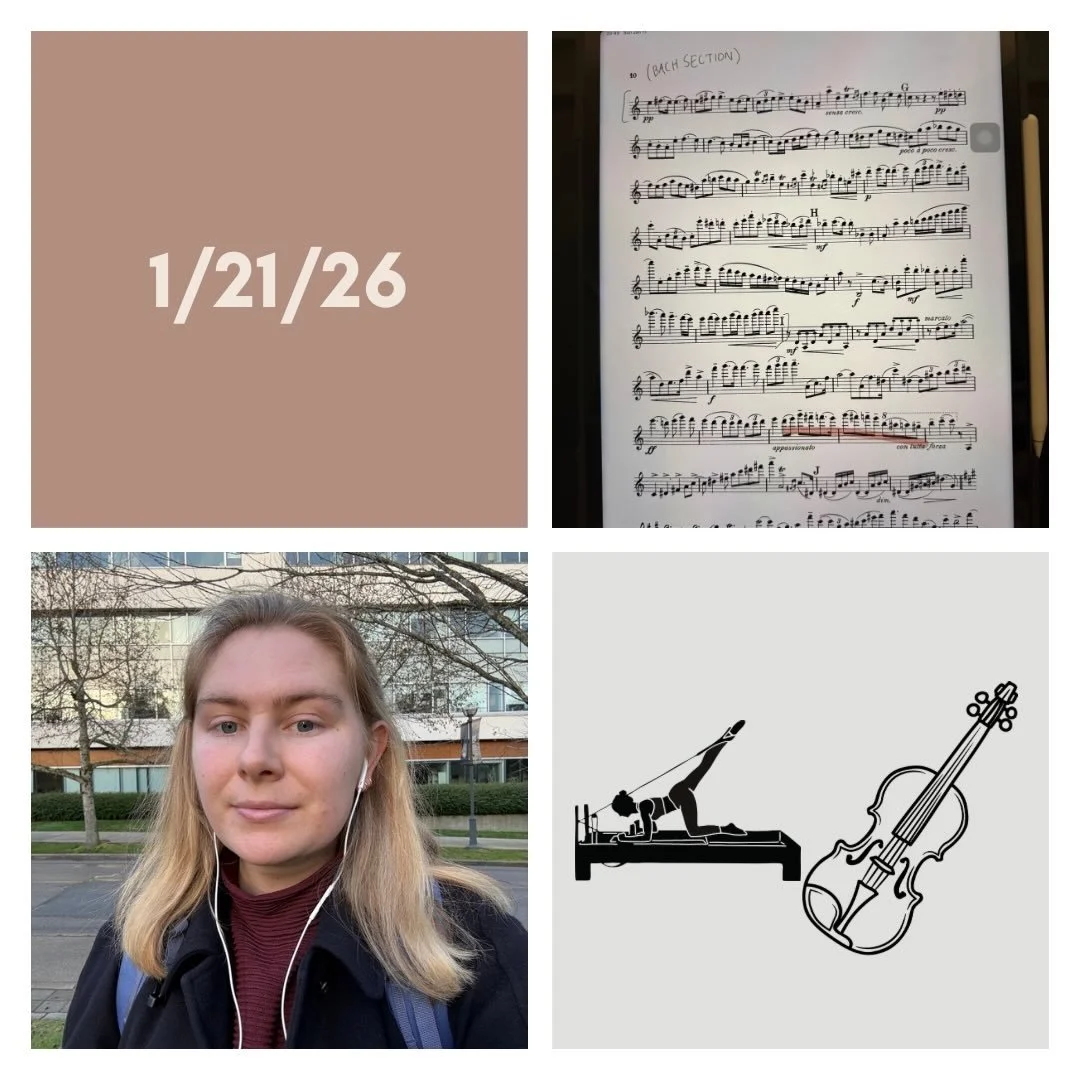 DAY 515 - 1/21/26

🎻: Violin - big practice day with rehearsals and coachings mixed in. Trying to balance audition rep, recital, and Kiuryaq project music so it&rsquo;s been a bit of a challenge, but feeling in a groove! In warmup, made some progres