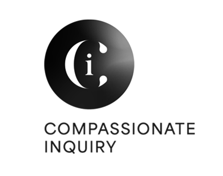 Logo of a black circle with a white lowercase 'i' and a drop shape inside, accompanied by the text 'COMPASSIONATE INQUIRY' underneath.
