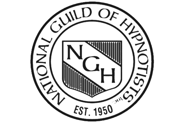 Black and white circular emblem of the National Guild of Hypnotists featuring a shield with NCH initials and the establishment date 1950.