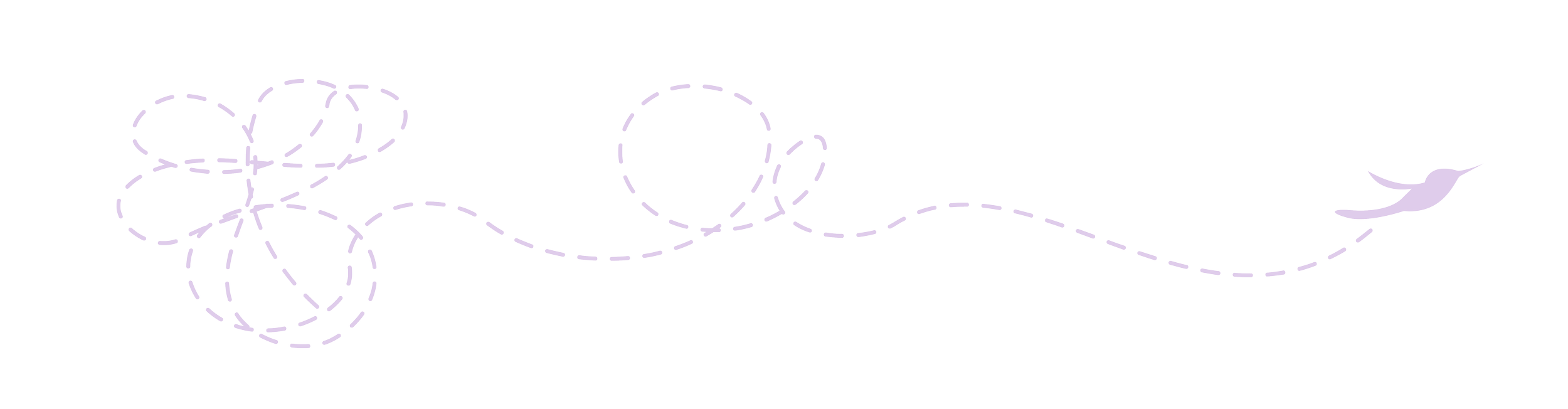 Dotted white dashed line forming a flower, heart, and a bird on a black background.