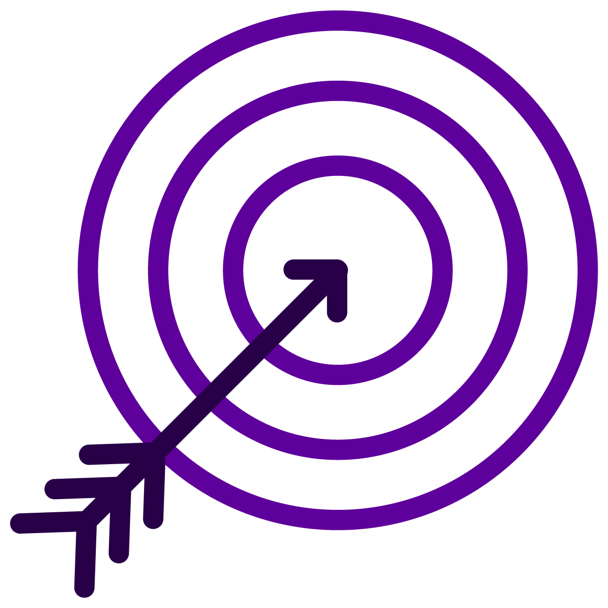 Purple outline of a target with an arrow hitting the bullseye.