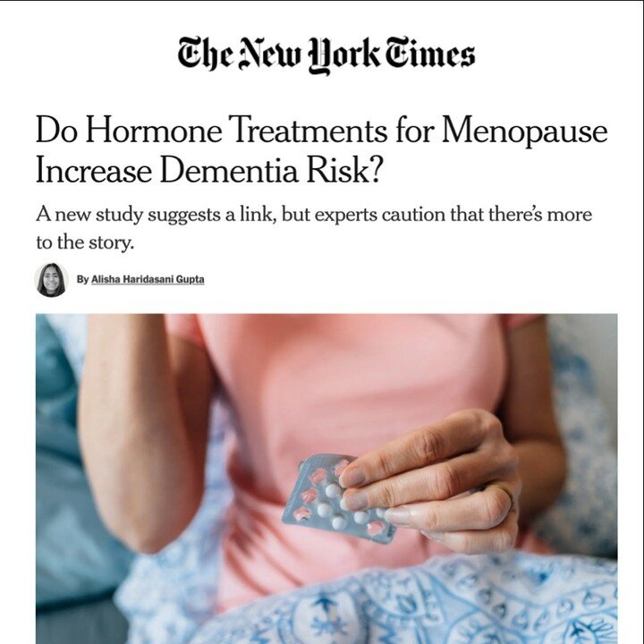 Honored to be featured in today's @nytimes article about hormone replacement therapy (HRT) for menopause. 🙏 Many of you have heard about a recent study linking HRT to an increased risk of dementia. So, let's break it down:

Summary: 
👉	The study ex