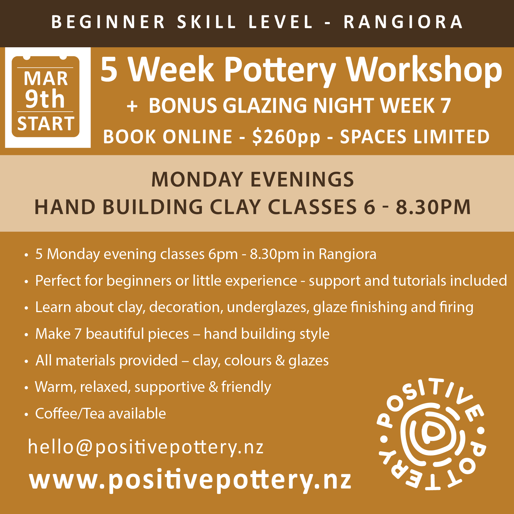 9 MAR - 6 APRIL 2026 - Mondays (Beginner)