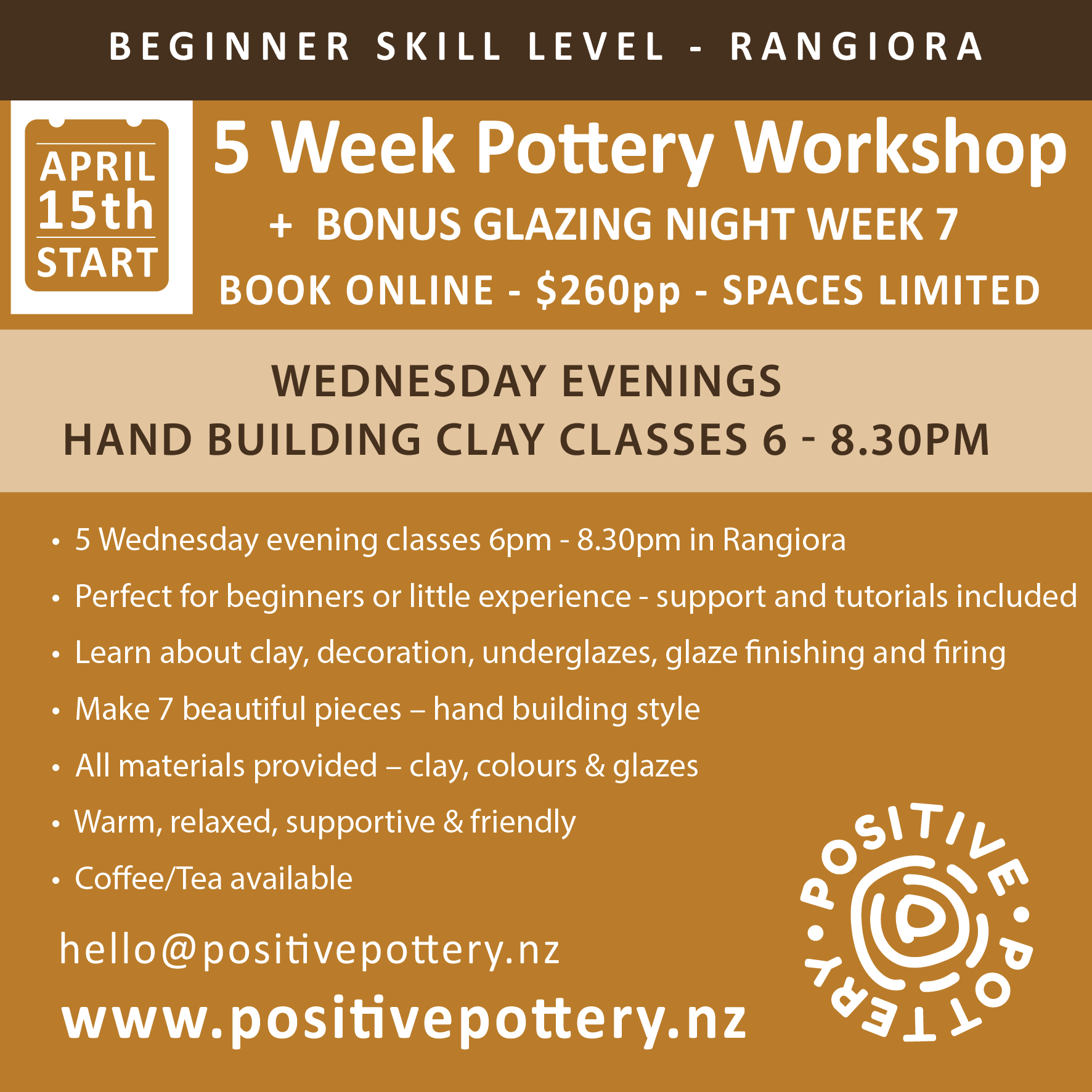 15 APRIL - 13 MAY 2026 - Wednesdays (Beginner)