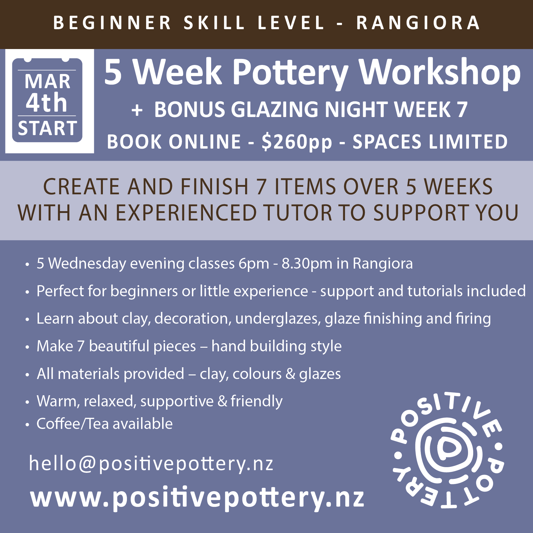 4 MARCH - 1 APRIL 2026 - Wednesdays (Beginner)