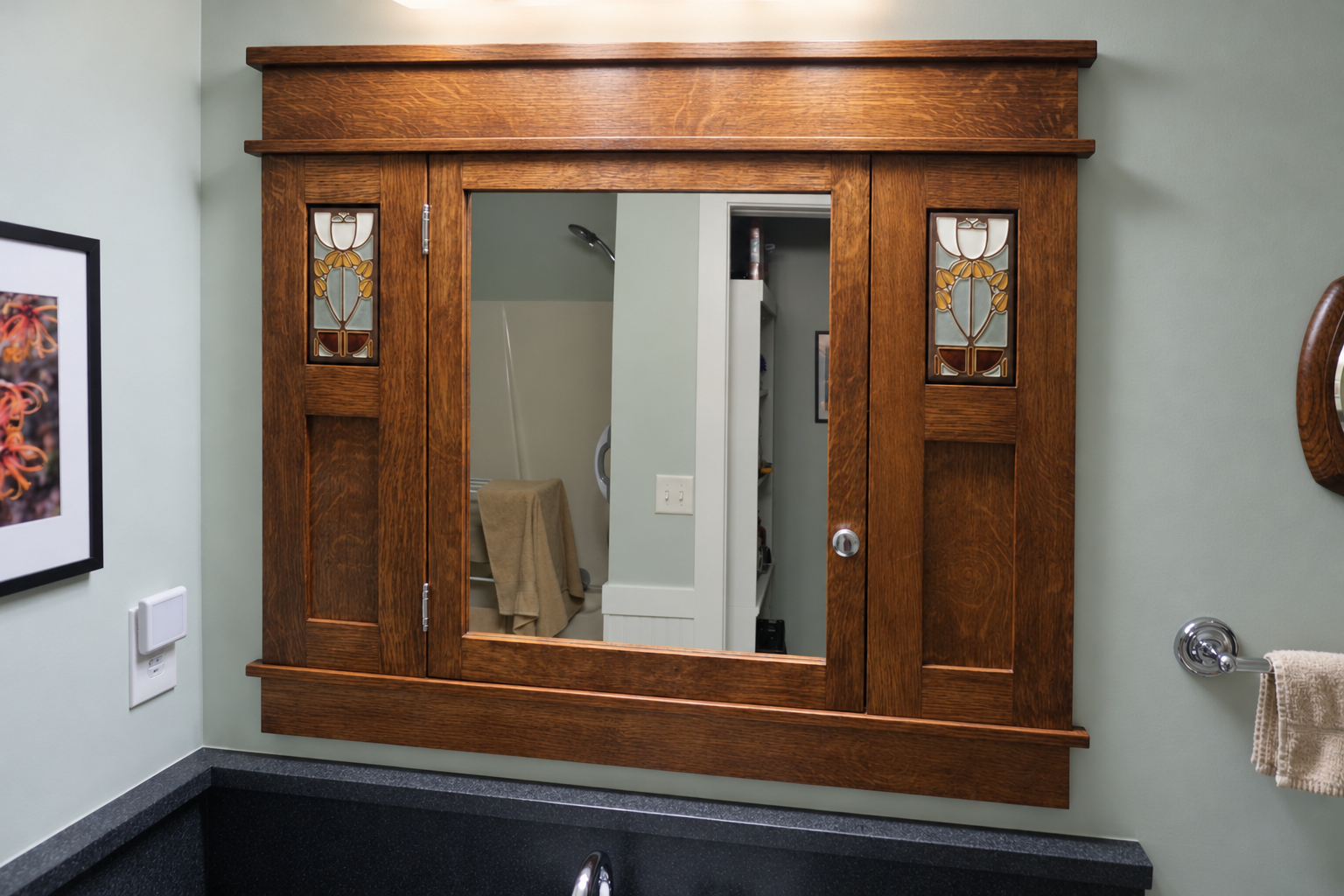 Oak Medicine Cabinet with Ceramic Tile Accents-3.png