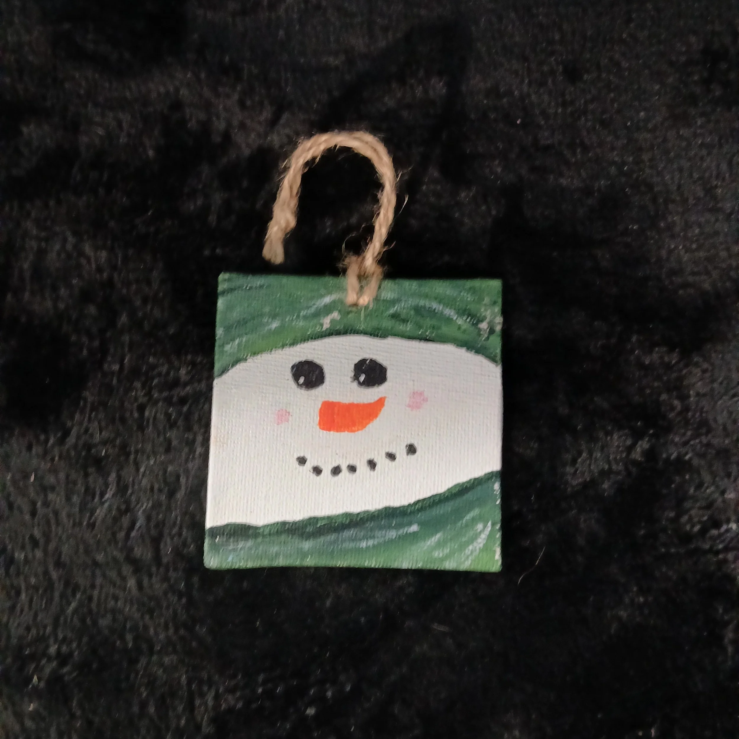 #AC-CO28 Hand-Painted Snowman Mini Canvas Ornaments