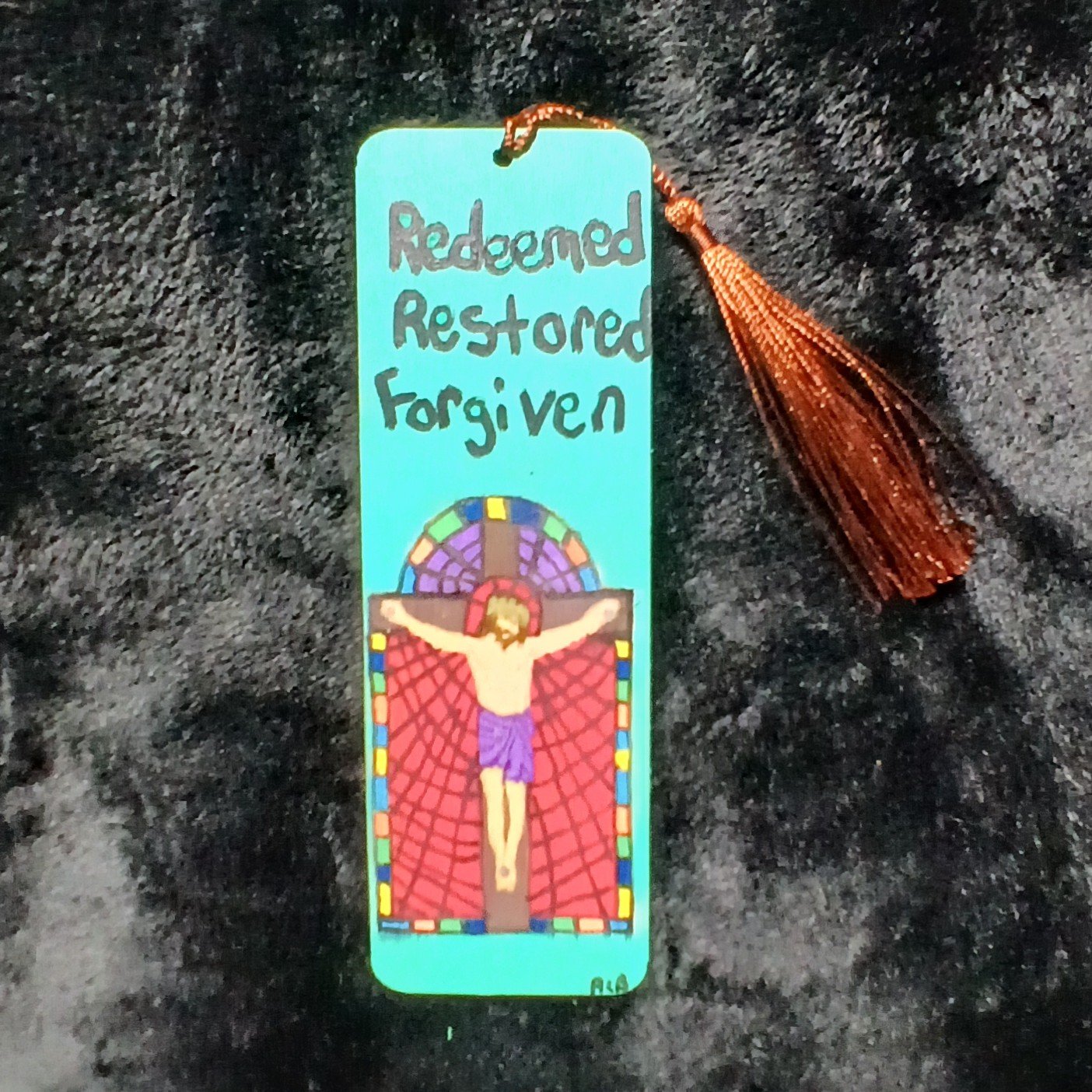 #AC-WB6 Redeemed, Restored, Forgiven – Hand-Painted Christian Bookmark