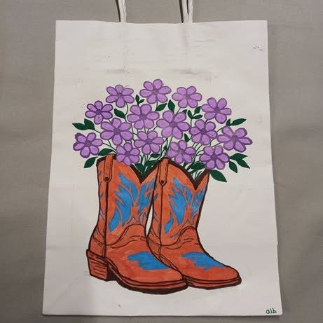 #AC-PGB2 Boots & Blooms Hand Painted gift Bag