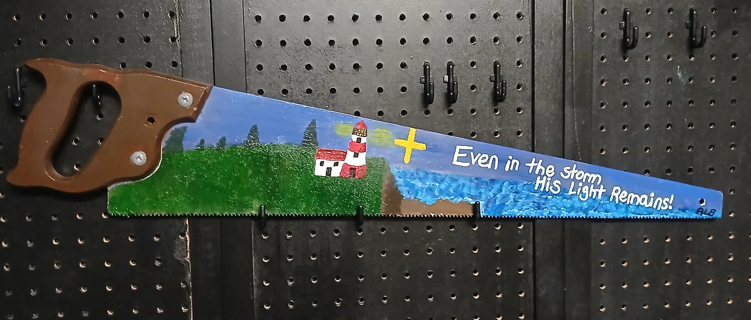 AC-PO251 Beacon Through the Storm ---Acrylic Painting on Handsaw