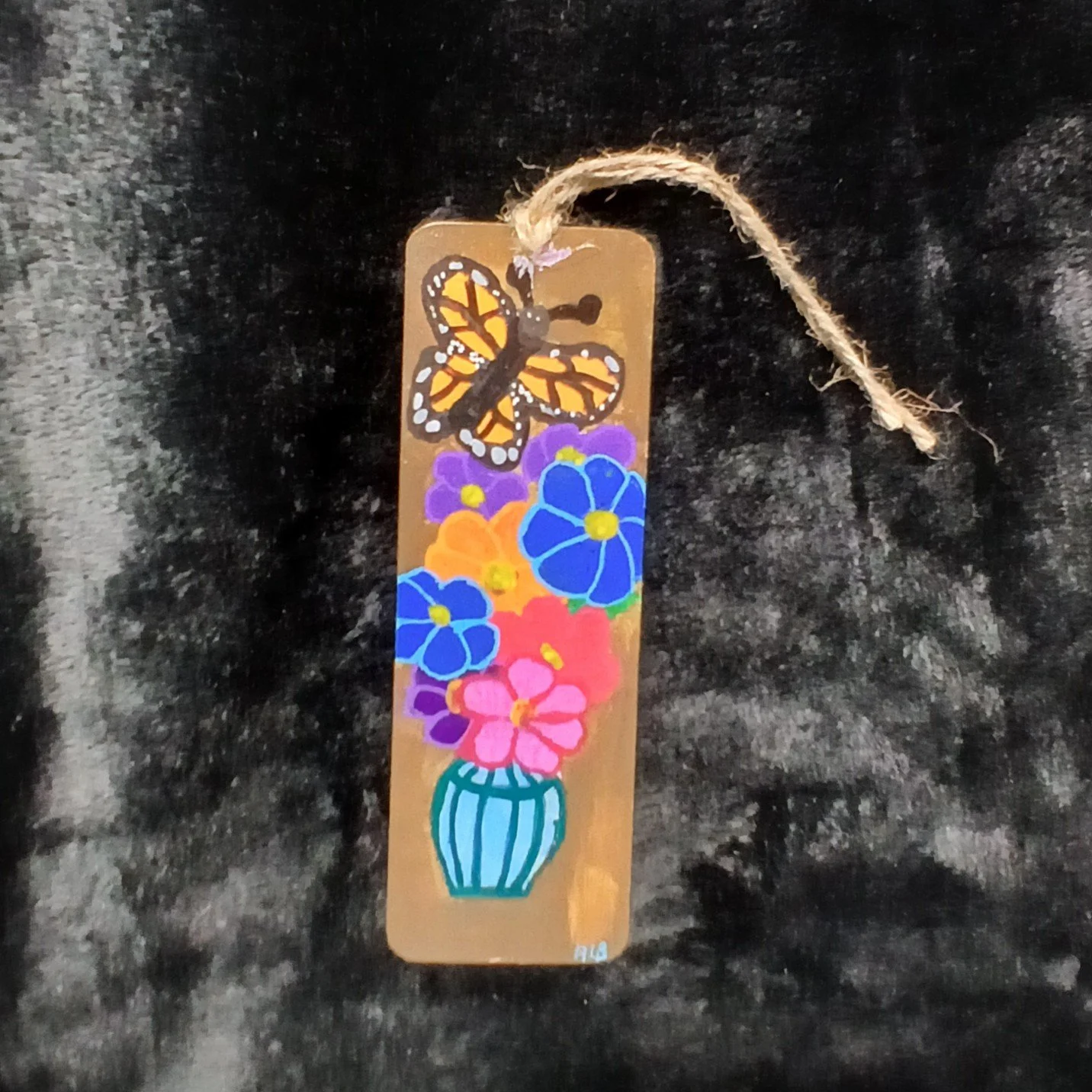 #AC-WB4  Butterfly & Blooms – Hand-Painted Bookmark
