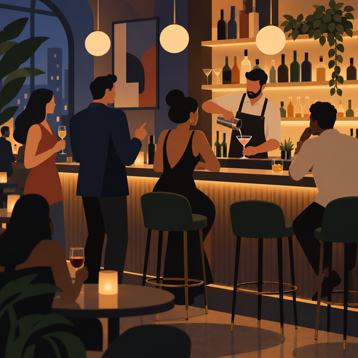 Image of individuals ordering drinks at a bar