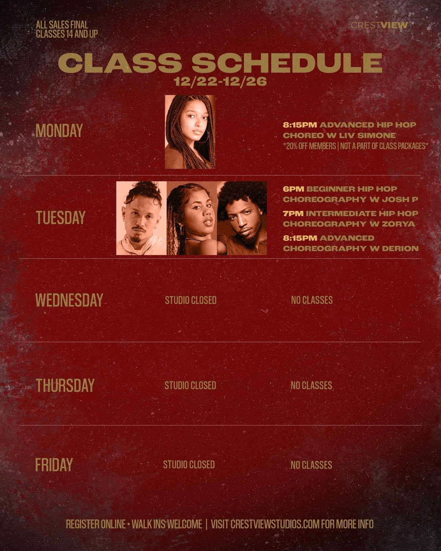 THIS WEEK AT CRESTVIEW🎄

www.crestviewstudios.com

#crestviewstudios #louisvilleky #louisvilledancestudio