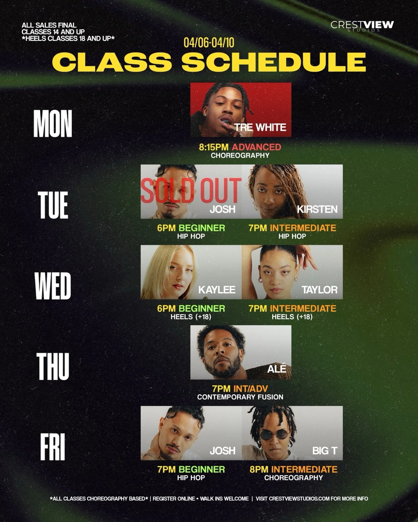 THIS WEEK AT CRESTVIEW‼️ Beginner Contemporary will return next Thursday! 

K-Pop w/ @siiyer_ will return on her Tuesday rotation. Classes have been refunded for this week&rsquo;s usual slot! 

#crestviewstudios #louisvilledancestudio