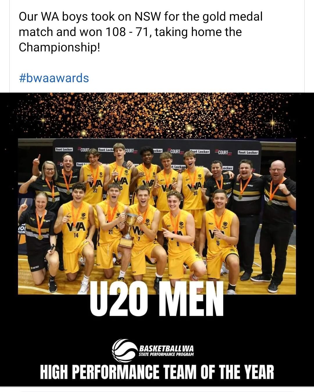 Congrats to physio Clare who toured with the U20s state team earlier this year and have been named the Basketball WA high performance team of the year. Historic clean sweep at the tournament with a shiny gold medal to top it off.

#westisbest #nation
