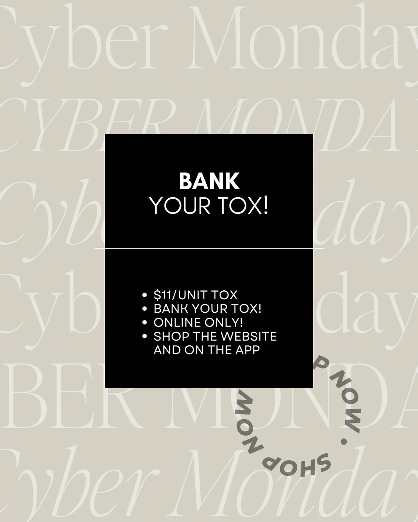 You asked&hellip; we delivered. 💉
Black Friday ➡️ Cyber Monday continues Tox Banking is LIVE!
Stock up now and save &mdash; $11/unit, available in 50-unit increments.

It&rsquo;s the perfect time to bank your tox for the year ahead and keep that smo