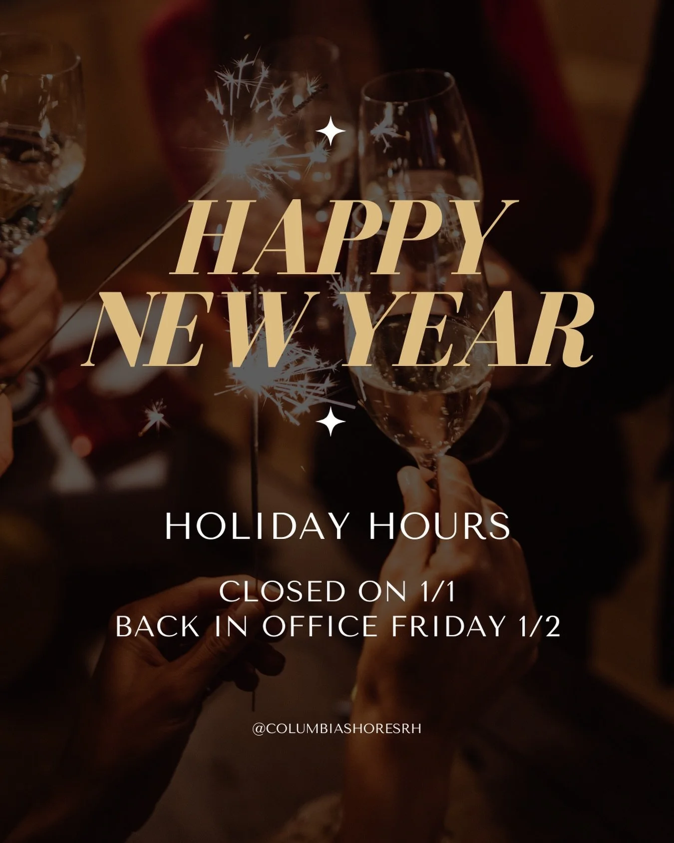 Cheers to a brand-new year ✨

We&rsquo;re pressing pause on January 1 to reset, recharge, and sip something sparkling (hydration counts).
Then we&rsquo;re right back at it &mdash; refreshed and ready to take care of you.

🗓 Holiday Hours
Closed 1/1

