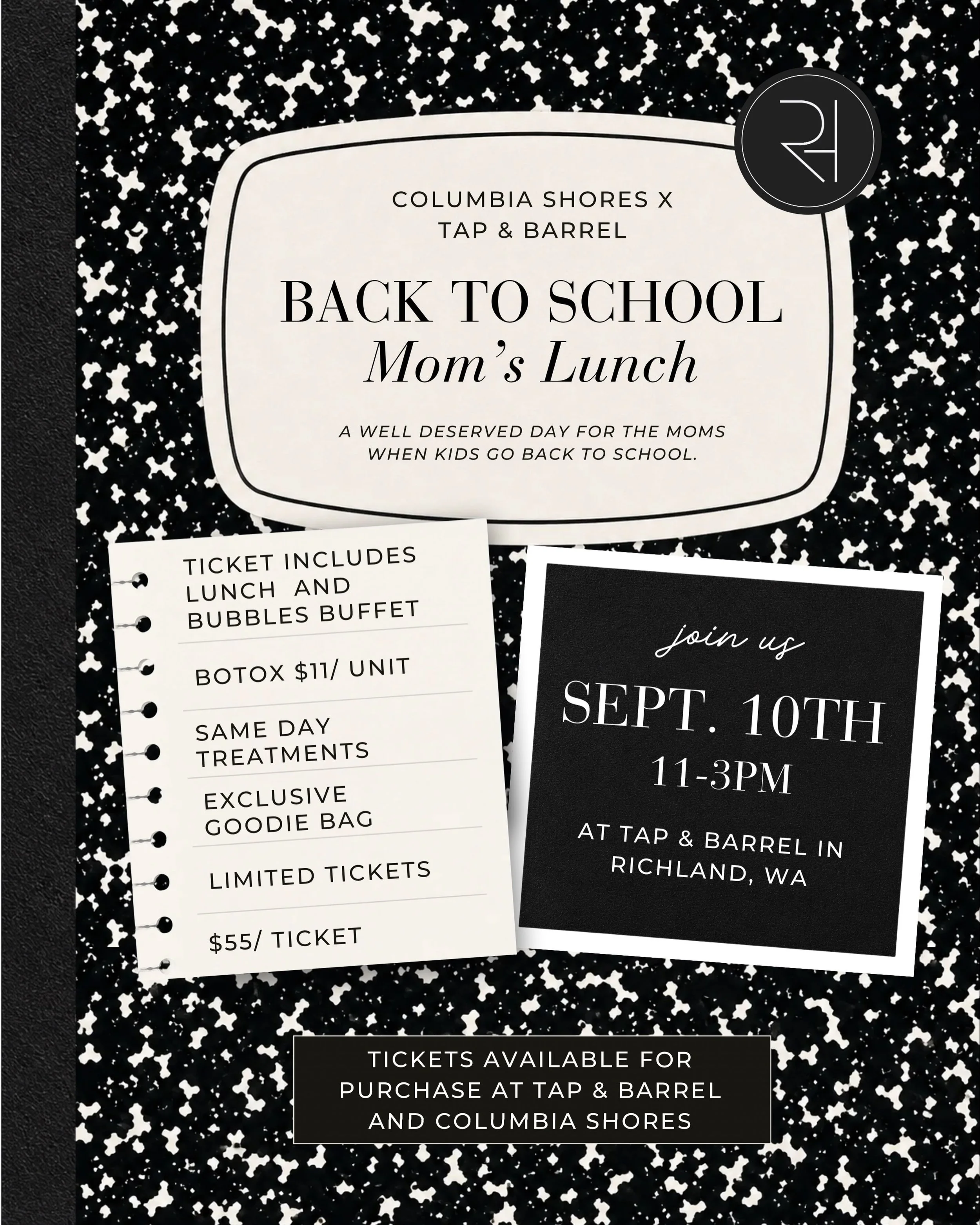 Moms, block off September 10th because this one is for YOU!! 🥂✨ 
The kids are heading back to school, and we think that calls for a little celebration of our own. 🤍 
Join Columbia Shores Regenerative Health + Tap &amp; Barrel for our Back to School