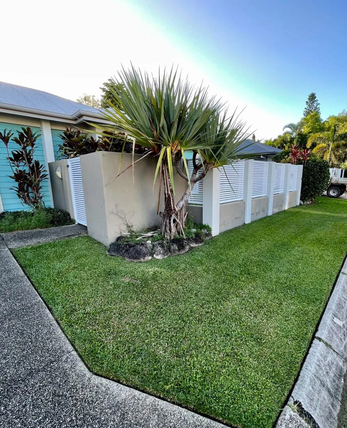 Lawn maintenance for a residential property in Palm Cove, Cairns