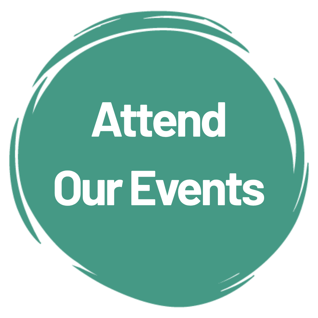 Green circular button with the text 'Attend Our Events' in white.