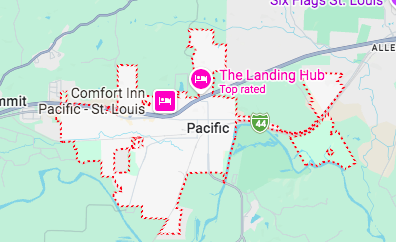 map of pacific, mo featuring six flags