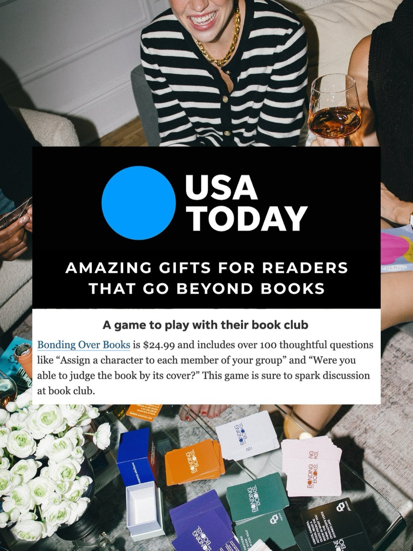 your book club&rsquo;s favorite conversation card game just made @usatoday&rsquo;s holiday gift guide for readers!!!!

huge thanks to @claremmulroy for the spotlight and support 💌

read the whole round-up via link in bio!

#usatoday #holidaygiftguid